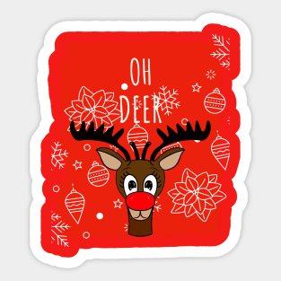 Reindeer Merry Christmas Oh Deer Funny Quote Sticker